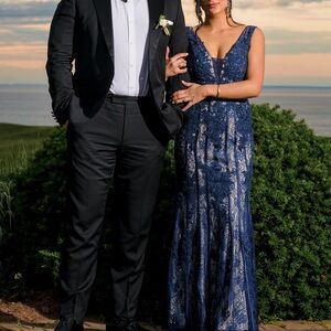 BASIX Black Label Navy Lace Gown